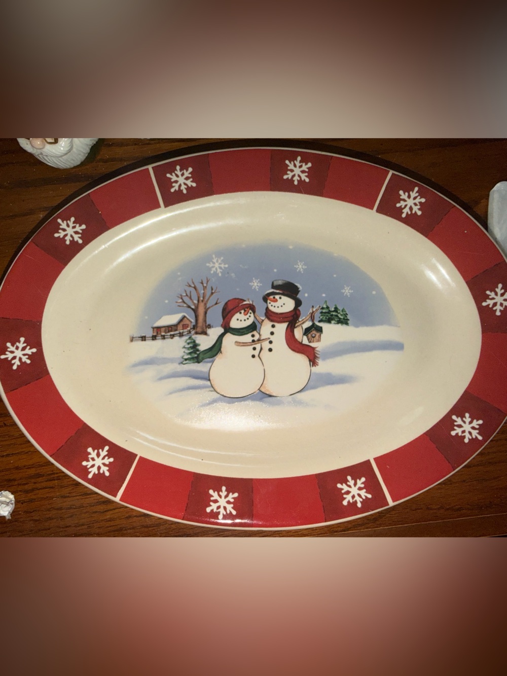 Holiday Snowman Serving Platter - Red and White